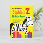 Invitations de fête d'anniversaire de Zebra Animal (Debout devant)