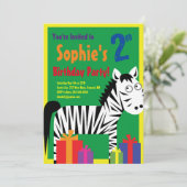 Invitations de fête d'anniversaire de Zebra Animal (Debout devant)
