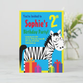 Invitations de fête d'anniversaire de Zebra Animal (Debout devant)