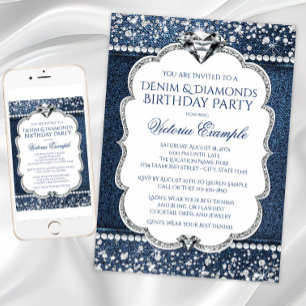 Invitations de fête d'anniversaire Denim et Diamon