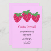 Invitations de fête d'anniversaire des fraises Hea (Devant / Derrière)