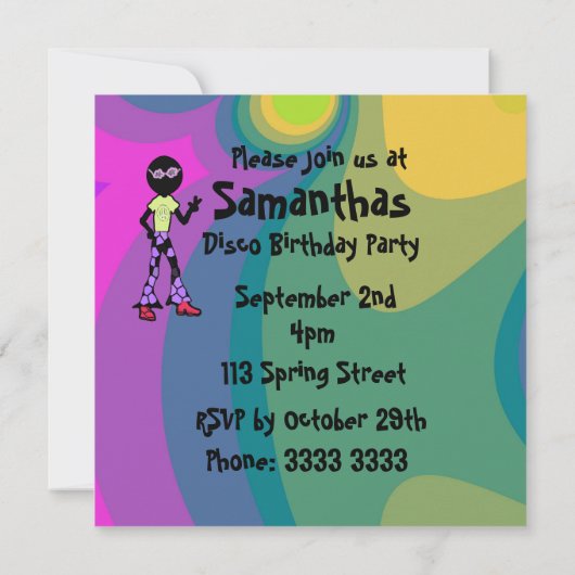 Invitations de fête d'anniversaire Disco (Dos)