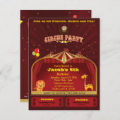 Invitations de fête d'anniversaire du cirque de (Devant / Derrière)