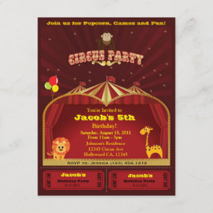 Invitations de fête d'anniversaire du cirque de