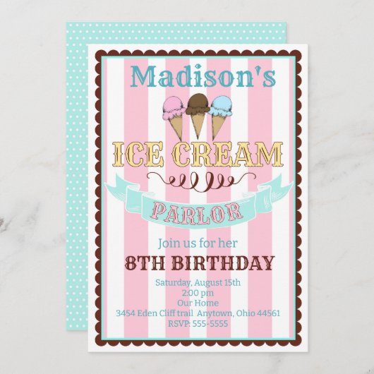 Invitations de fête d'anniversaire du Parlor de cr (Devant / Derrière)