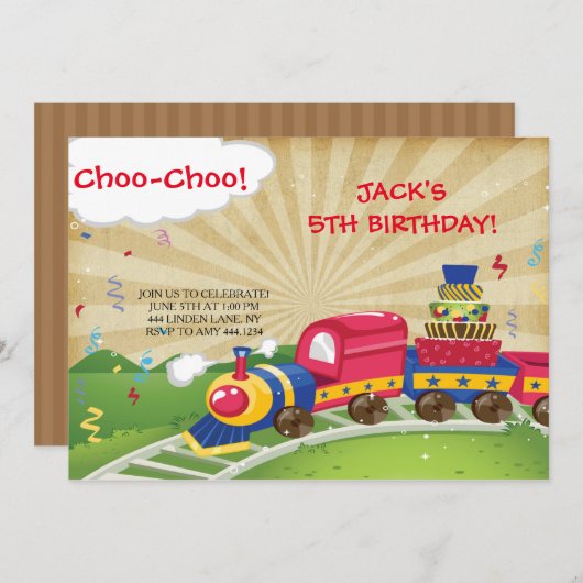 Invitations de fête d'anniversaire du train Choo-C (Devant / Derrière)