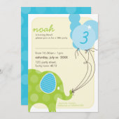 Invitations DE FÊTE D'ANNIVERSAIRE :: éléphant + b (Devant / Derrière)