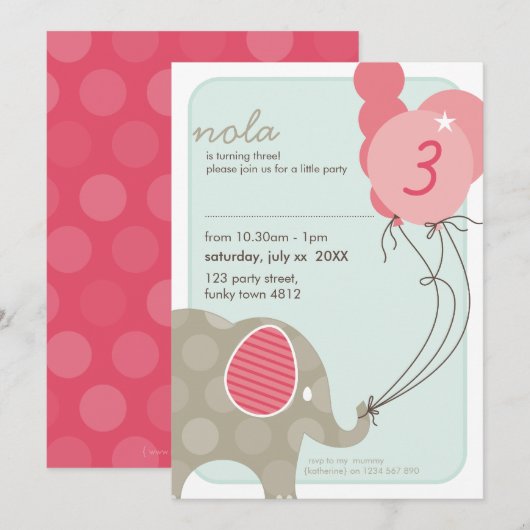 Invitations DE FÊTE D'ANNIVERSAIRE :: éléphant + b (Devant / Derrière)
