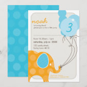 Invitations DE FÊTE D'ANNIVERSAIRE :: éléphant + b (Devant / Derrière)