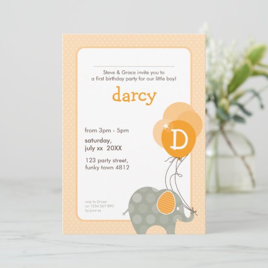 Invitations DE FÊTE D'ANNIVERSAIRE :: éléphant + b (Debout devant)