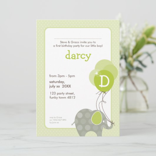 Invitations DE FÊTE D'ANNIVERSAIRE :: éléphant + b (Debout devant)