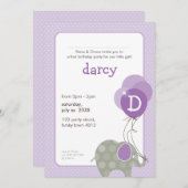 Invitations DE FÊTE D'ANNIVERSAIRE :: éléphant + b (Devant / Derrière)