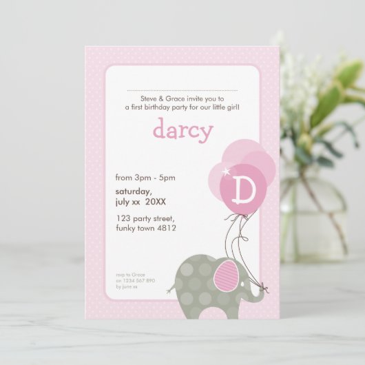 Invitations DE FÊTE D'ANNIVERSAIRE :: éléphant + b (Debout devant)