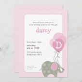 Invitations DE FÊTE D'ANNIVERSAIRE :: éléphant + b (Devant / Derrière)
