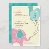 Invitations DE FÊTE D'ANNIVERSAIRE :: éléphant + b (Devant / Derrière)