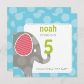 Invitations DE FÊTE D'ANNIVERSAIRE :: éléphant + n (Devant / Derrière)