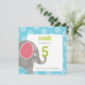 Invitations DE FÊTE D'ANNIVERSAIRE :: éléphant + n (Debout devant)