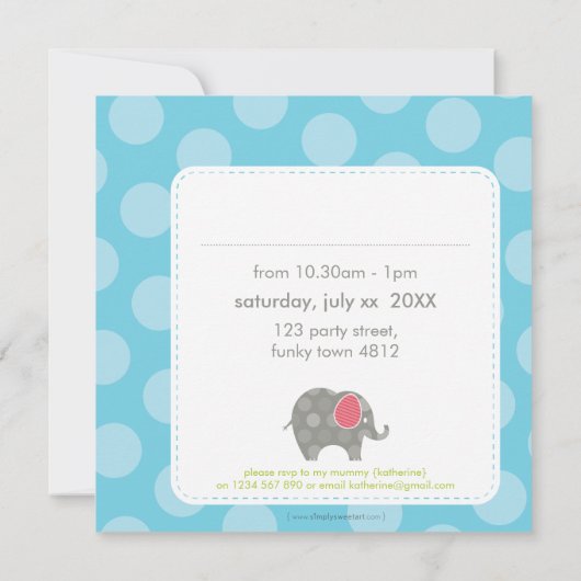 Invitations DE FÊTE D'ANNIVERSAIRE :: éléphant + n (Dos)