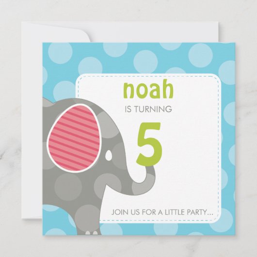 Invitations DE FÊTE D'ANNIVERSAIRE :: éléphant + n (Devant)