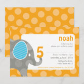 Invitations DE FÊTE D'ANNIVERSAIRE :: éléphant + n (Devant / Derrière)