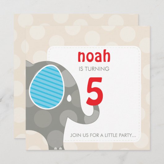 Invitations DE FÊTE D'ANNIVERSAIRE :: éléphant + n (Devant / Derrière)