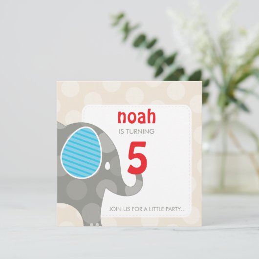 Invitations DE FÊTE D'ANNIVERSAIRE :: éléphant + n (Debout devant)