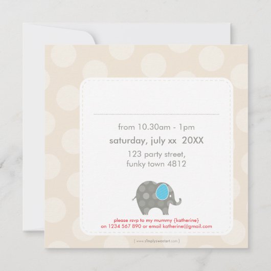 Invitations DE FÊTE D'ANNIVERSAIRE :: éléphant + n (Dos)