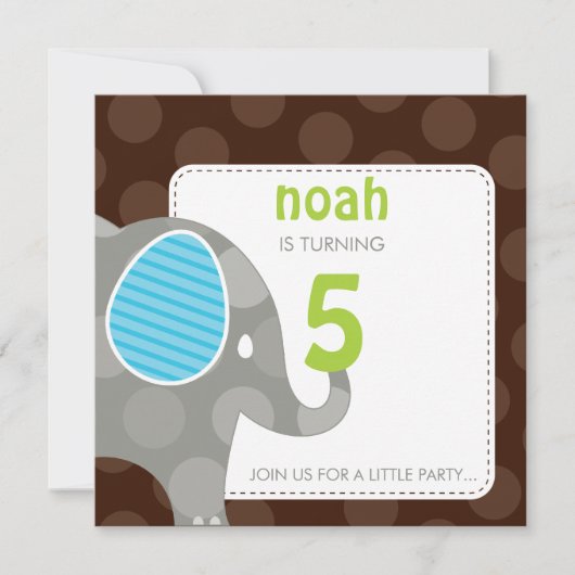 Invitations DE FÊTE D'ANNIVERSAIRE :: éléphant + n (Devant)