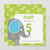 Invitations DE FÊTE D'ANNIVERSAIRE :: éléphant + n (Devant / Derrière)