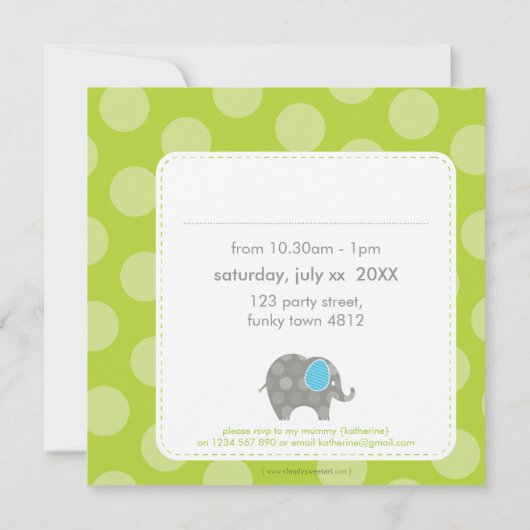 Invitations DE FÊTE D'ANNIVERSAIRE :: éléphant + n (Dos)