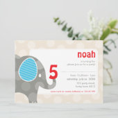 Invitations DE FÊTE D'ANNIVERSAIRE :: éléphant + n (Debout devant)