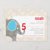Invitations DE FÊTE D'ANNIVERSAIRE :: éléphant + n (Devant / Derrière)