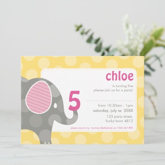 Invitations DE FÊTE D'ANNIVERSAIRE :: éléphant + n (Debout devant)