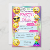 Invitations de fête d'anniversaire Emoji, Fille Em (Devant)