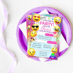 Invitations de fête d'anniversaire Emoji, Fille Em