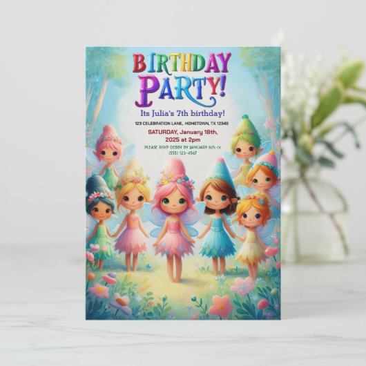 Invitations de fête d'anniversaire Enchanted Fairy (Debout devant)