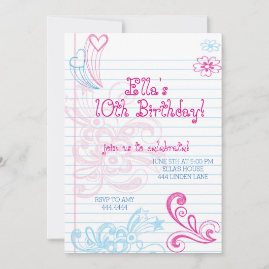 Invitations de fête d'anniversaire entre adolescen (Devant)