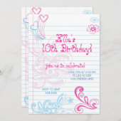 Invitations de fête d'anniversaire entre adolescen (Devant / Derrière)