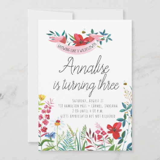 Invitations de fête d'anniversaire Fleurs sauvages (Devant)
