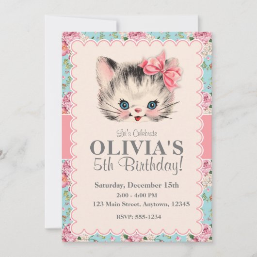 Invitations de fête d'anniversaire Kitten (Devant)