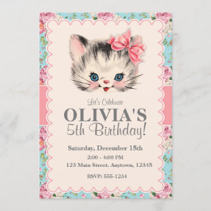 Invitations de fête d'anniversaire Kitten
