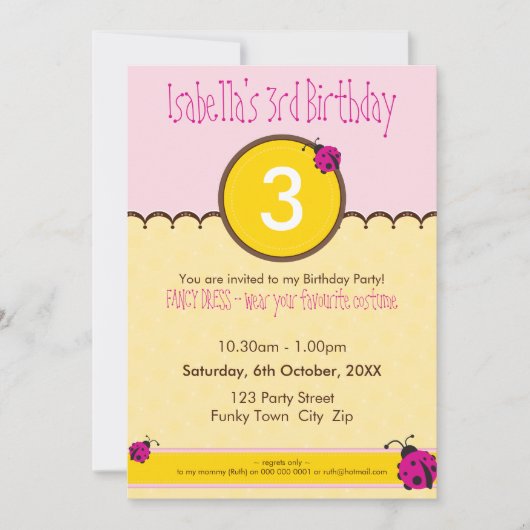 Invitations DE FÊTE D'ANNIVERSAIRE :: ladybird 1P (Devant)