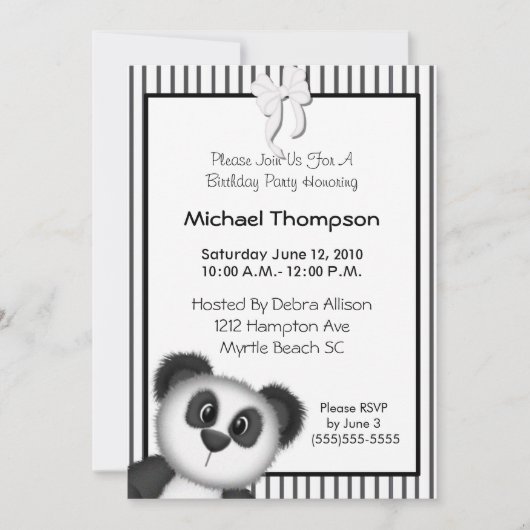 Invitations de fête d'anniversaire Panda (Devant)