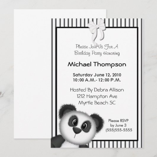 Invitations de fête d'anniversaire Panda (Devant / Derrière)