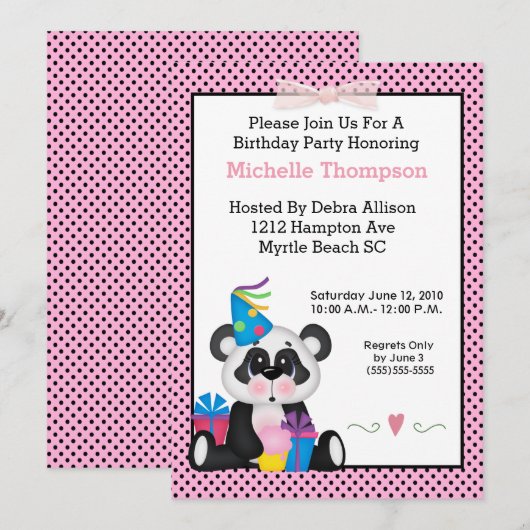 Invitations de fête d'anniversaire Panda (Devant / Derrière)