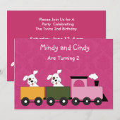 Invitations de fête d'anniversaire pour filles jum (Devant / Derrière)