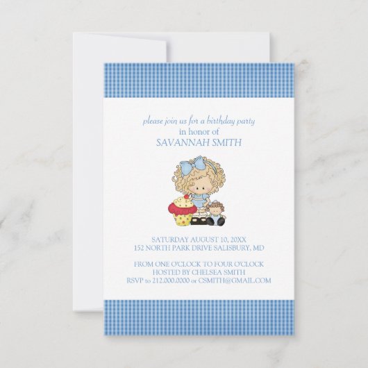 Invitations de fête d'anniversaire pour une fille (Devant)