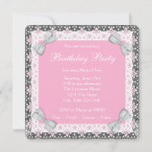 Invitations de fête d'anniversaire rose et gris Ba (Dos)