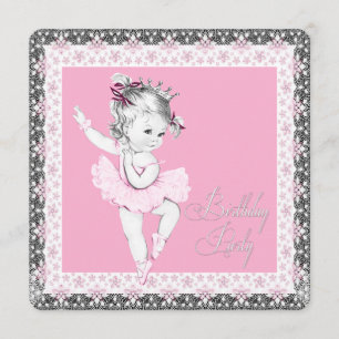 Invitations de fête d'anniversaire rose et gris Ba