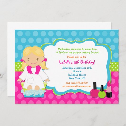 Invitations de fête d'anniversaire Spa (Devant / Derrière)